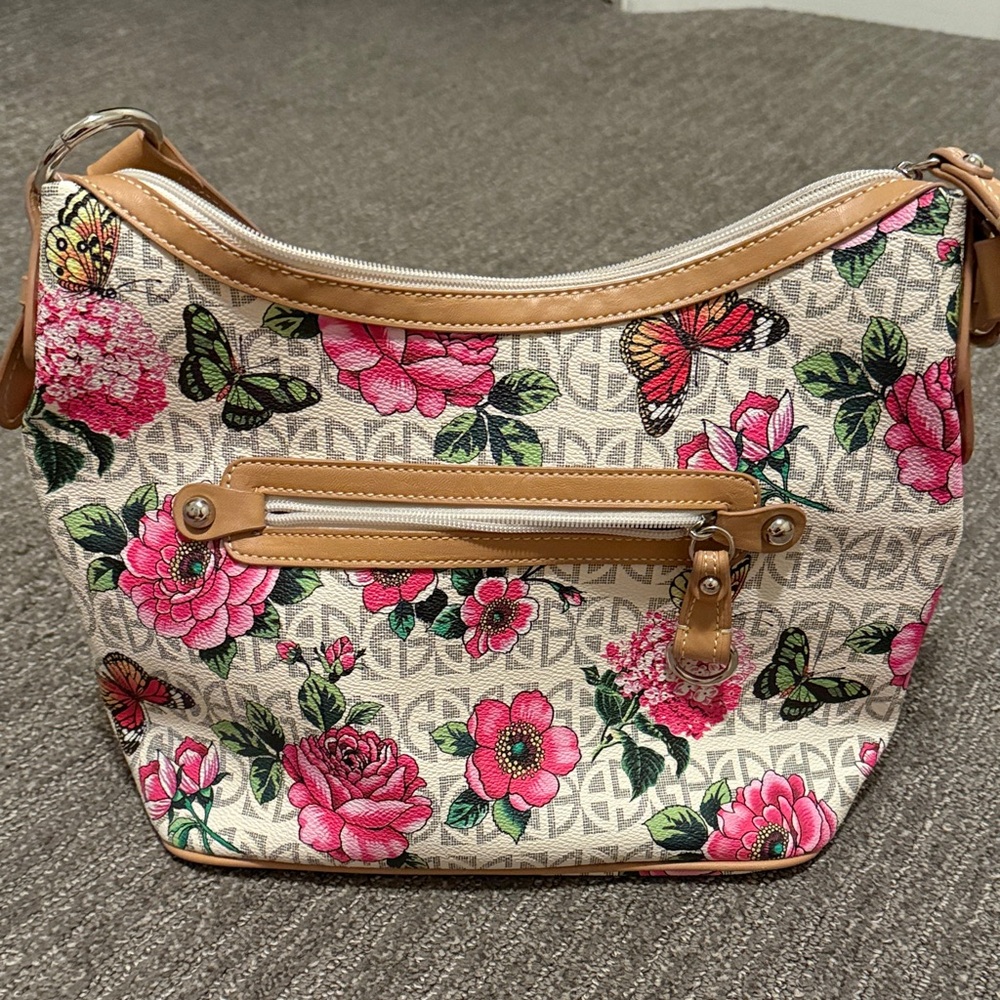 Giani Bernini Tan and Pink Floral Shoulder Bag